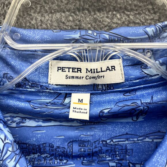 Peter Millar Summer Comfort Crown Sport Polo Shirt Men's Medium Blue print $110 - Picture 10 of 16